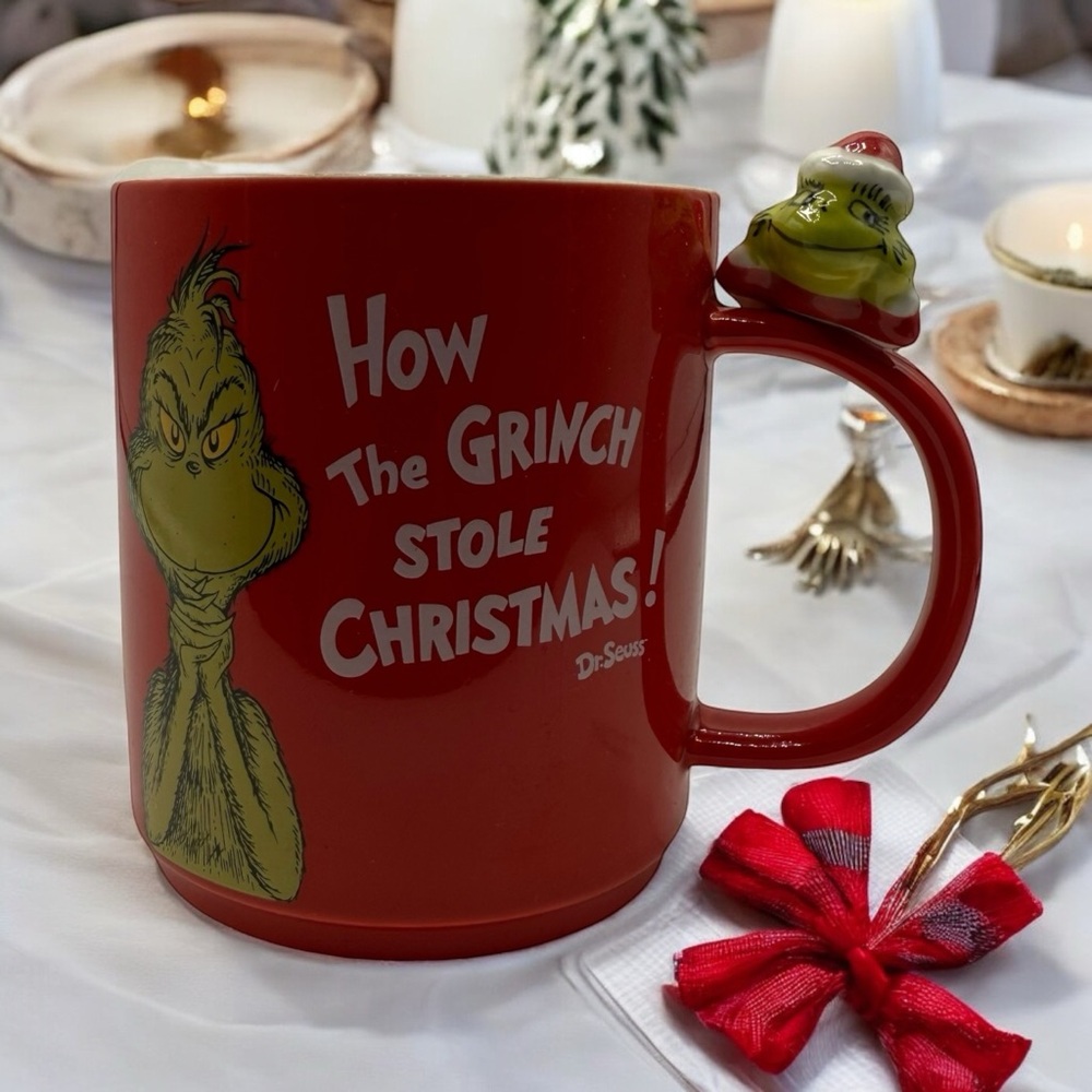 GRINCH CHRISTMAS MUG WITH MINI FIGURINE ON H